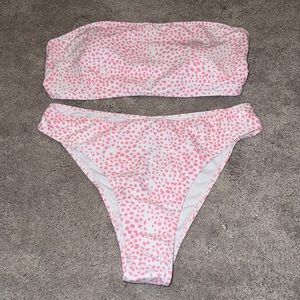 pink and white Dalmatian print bikini